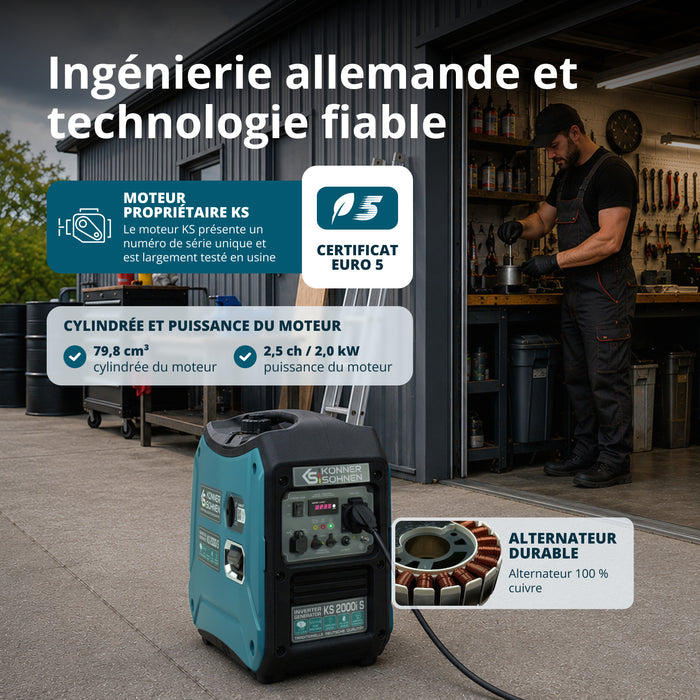 Groupe électrogène-onduleur dans la boîte anti-bruit KS 2000i S