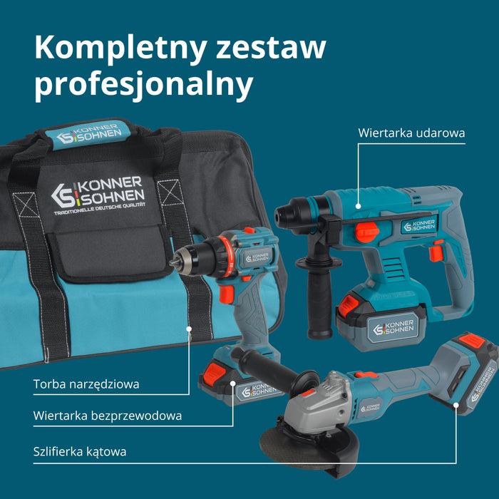 Bezprzewodowy Zestaw Majsterkowicza 3-w-1 KS RHAGD 20V SET 3 (Odnowiony – Stan doskonały)