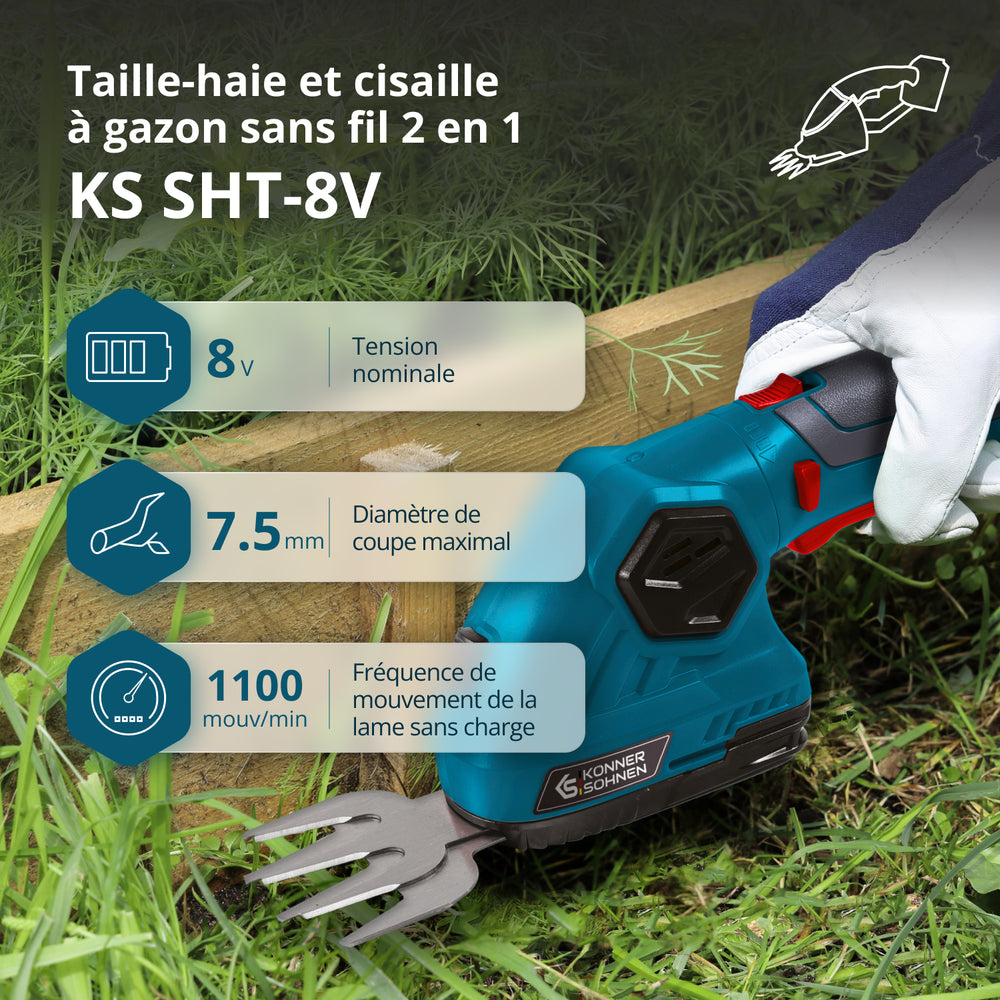 Johdoton 2-in-1 ruohosakset ja pensasleikkuri teleskooppivarrella KS SHT-8V + jatkovarsi