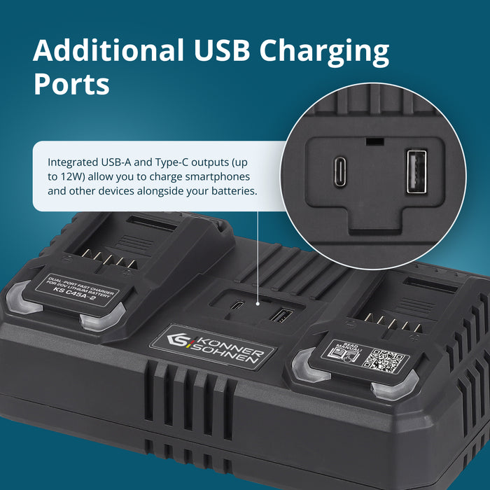 Chargeur double pour batteries rechargeables 20V KS C45A-2