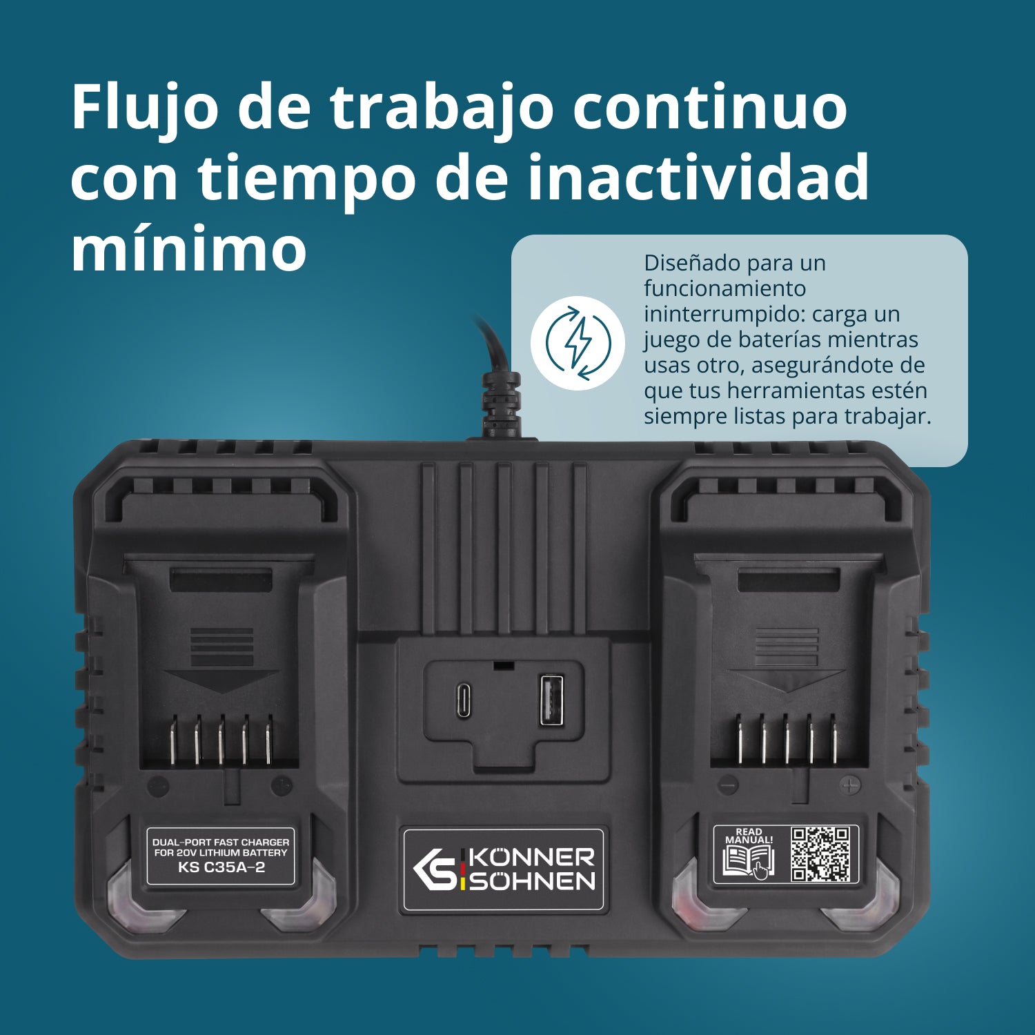 Cargador doble para baterías de 20V KS C35A-2