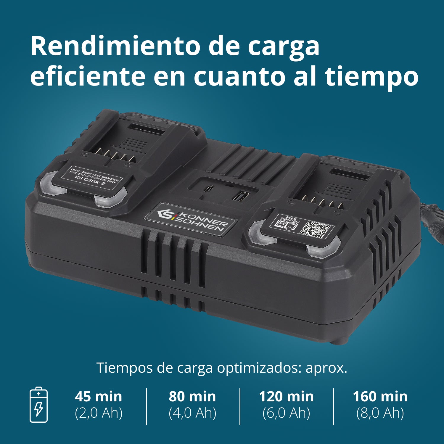 Cargador doble para baterías de 20V KS C35A-2