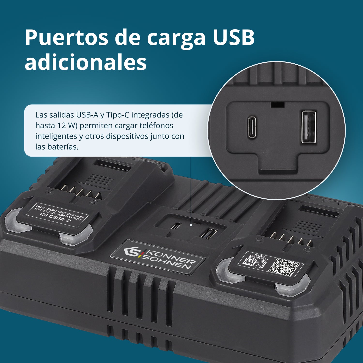Cargador doble para baterías de 20V KS C35A-2