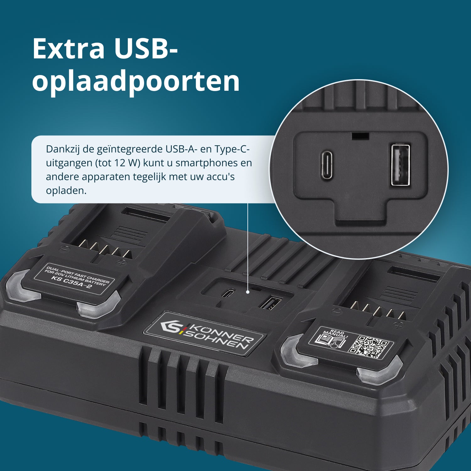 Dubbele oplader voor 20V oplaadbare batterijen KS C35A-2